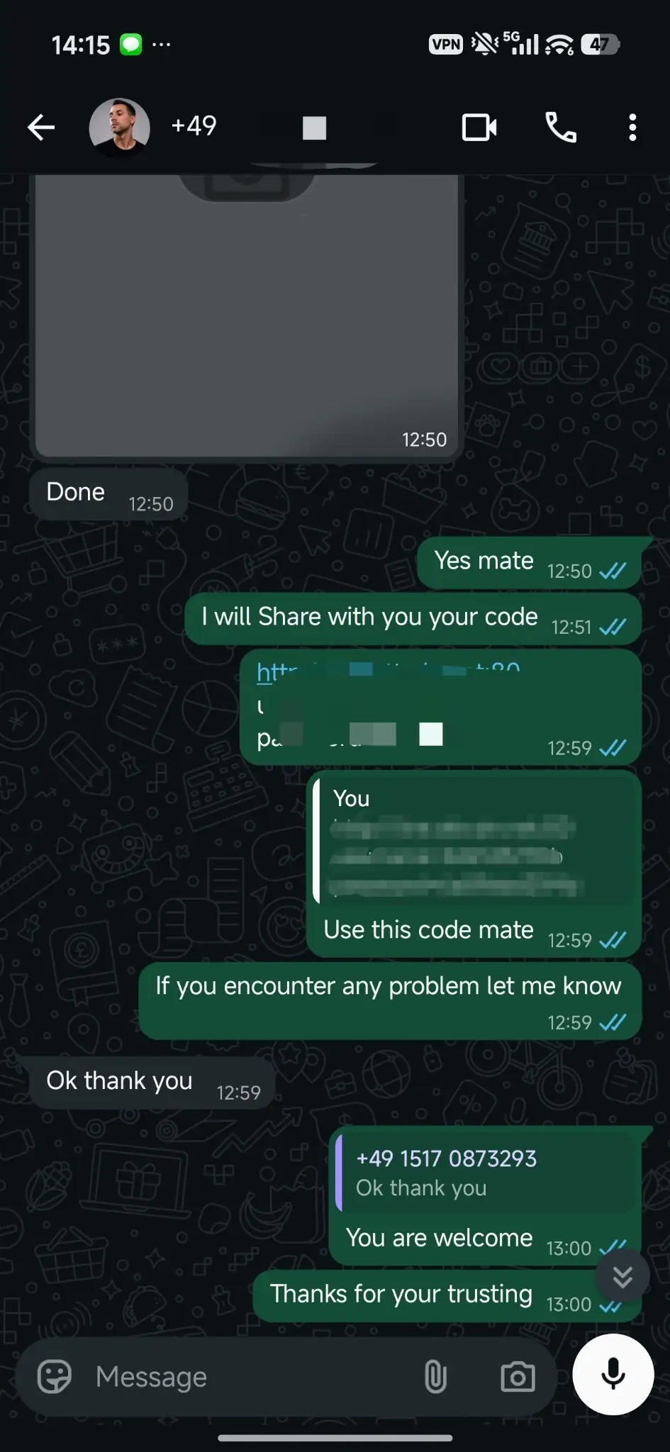 Selected Zynexa IPTV WhatsApp customer conversation from Germany