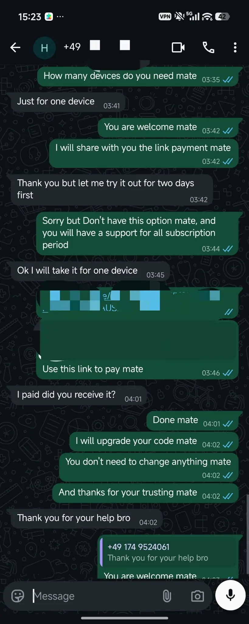 Third selected Zynexa IPTV customer conversation from Germany