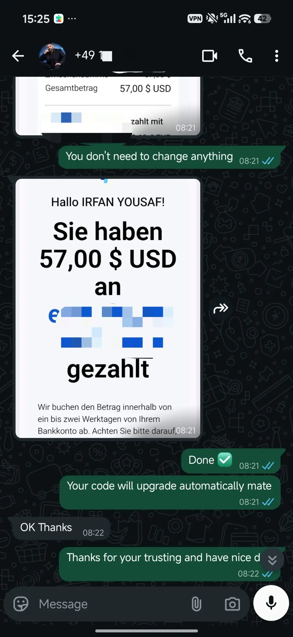 Second selected Zynexa IPTV customer conversation from Germany