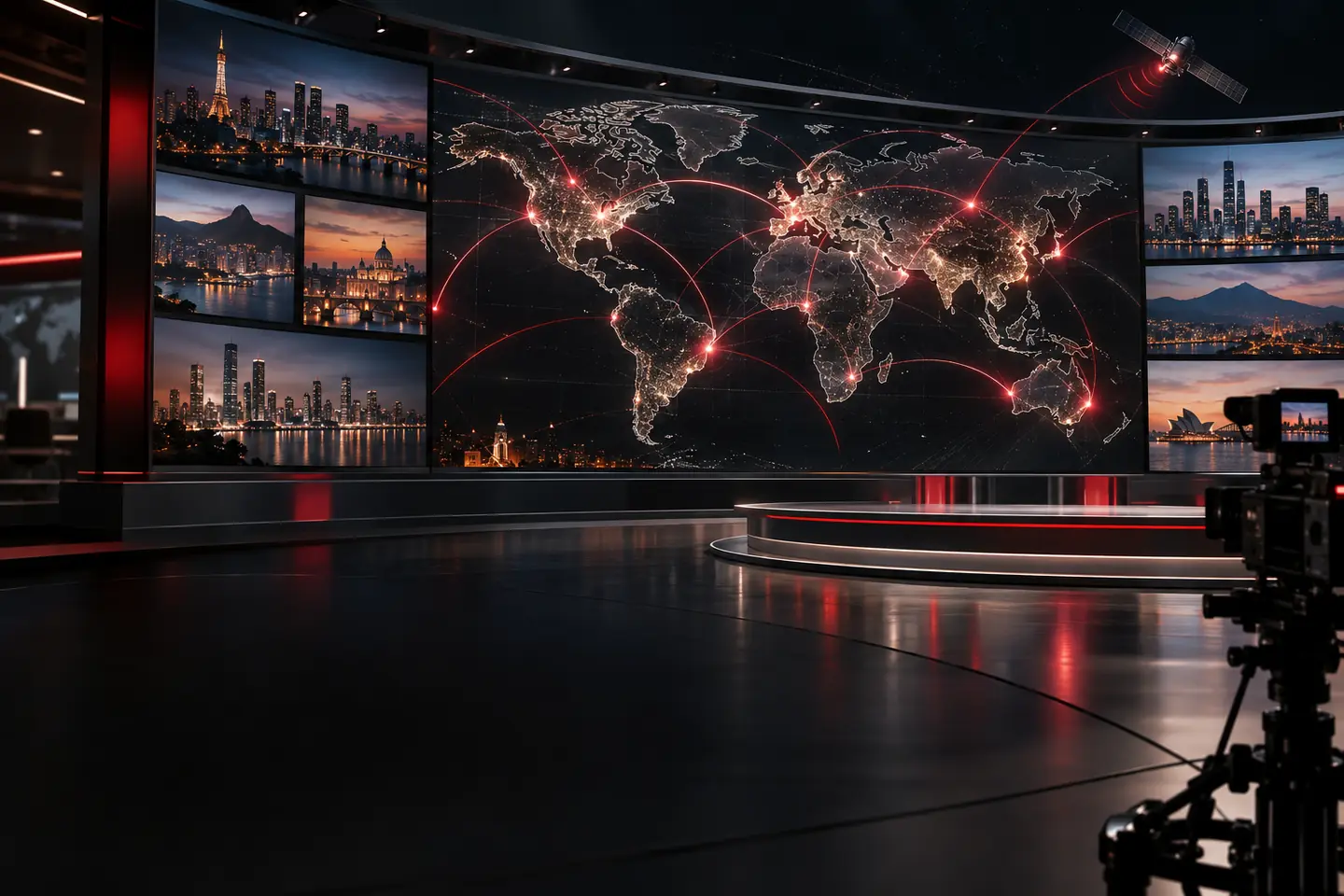 Worldwide broadcast studio representing international television and news categories