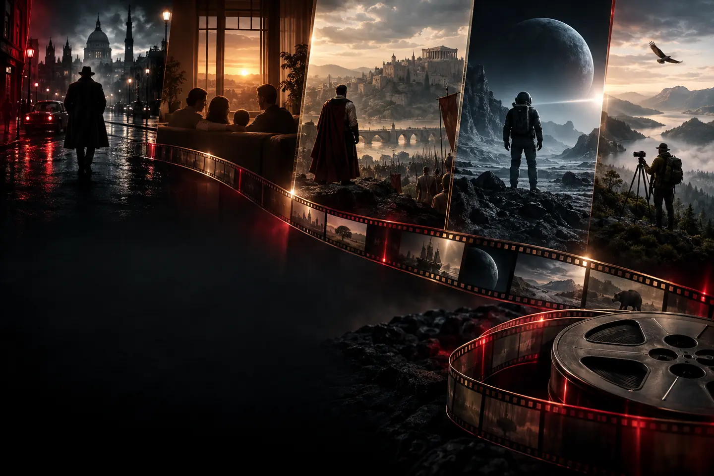 Original cinematic scenes representing international television series genres